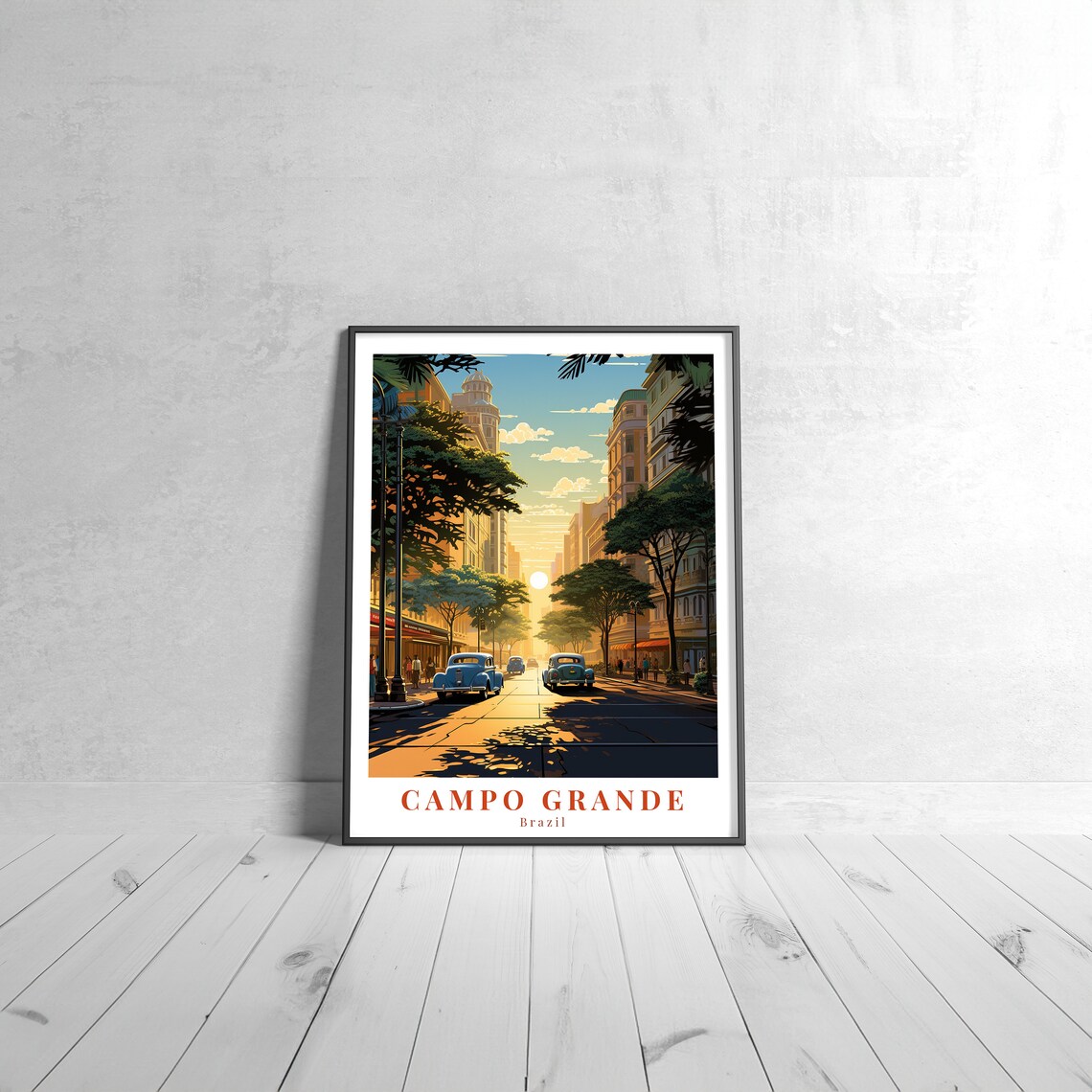 Campo Grande Brazil Sunlit Vintage Street at Sunset Travel Poster