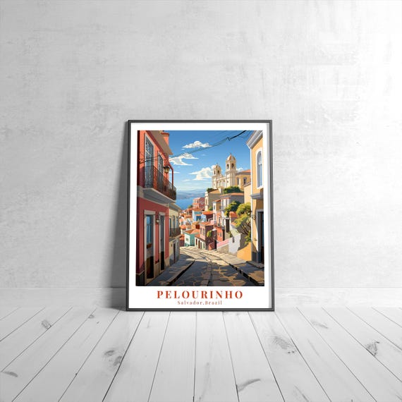 Pelourinho Vintage Travel Poster Retro Salvador Brazil Art Print Colorful Home Decor Wall Unique Gift