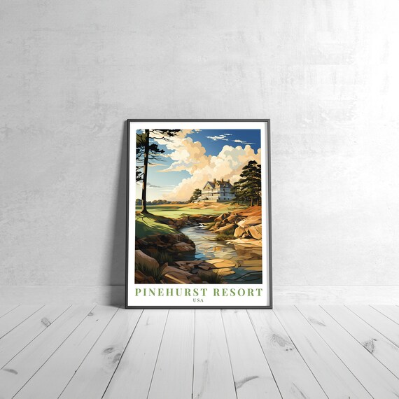 Pinehurst Resort USA Vintage Travel Poster Golf Clubhouse Lake