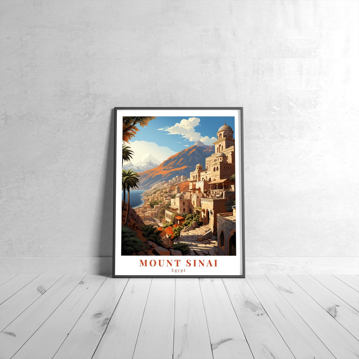 Mount Sinai Egypt Monastery Hillside Town Vintage Travel Poster