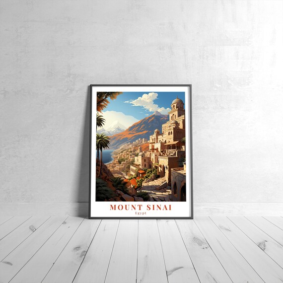Mount Sinai Egypt Monastery Hillside Town Vintage Travel Poster