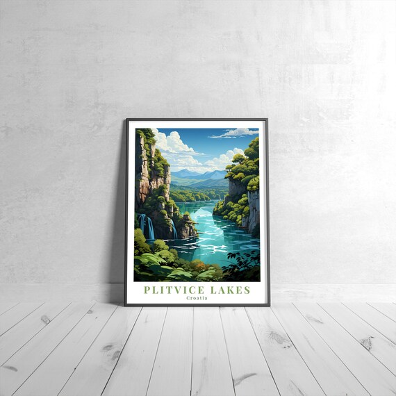 Plitvice Lakes Vintage Travel Poster, Croatia