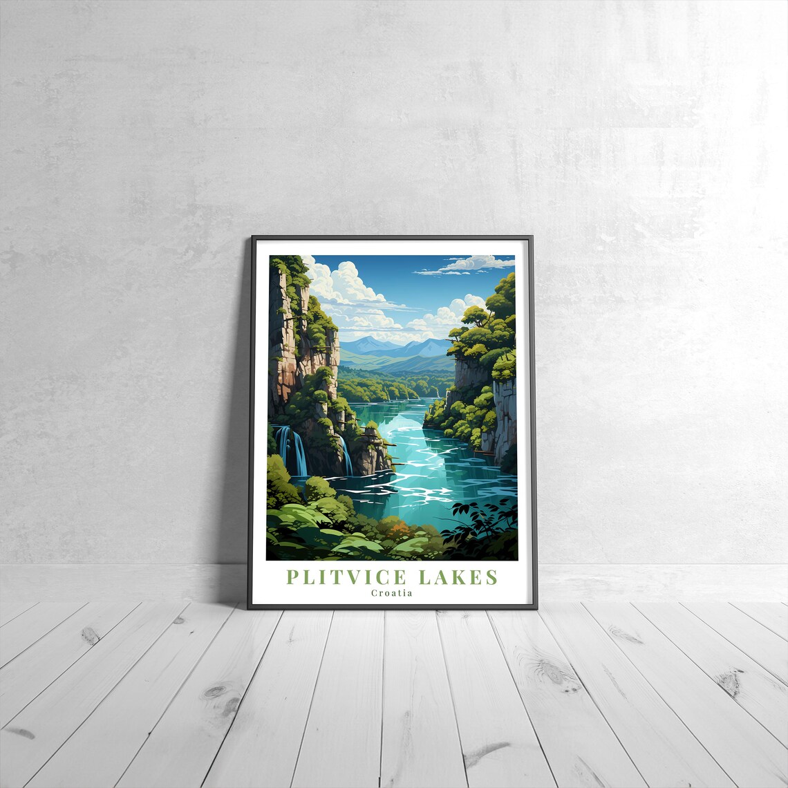Plitvice Lakes Vintage Travel Poster, Croatia