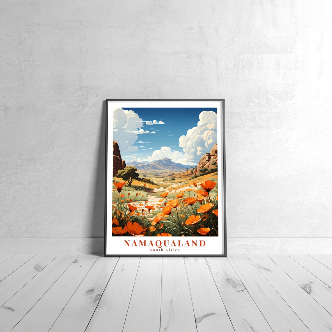 Namaqualand South Africa Orange Daisy Fields Retro Travel Poster