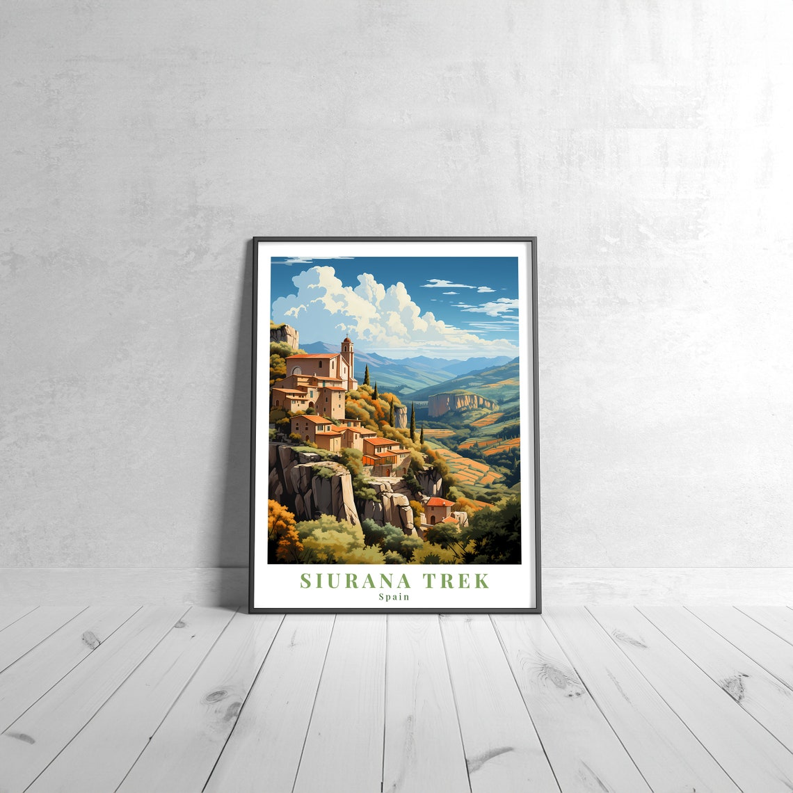 Siurana Trek Spain Hilltop Village Cliffs Vintage Travel Poster
