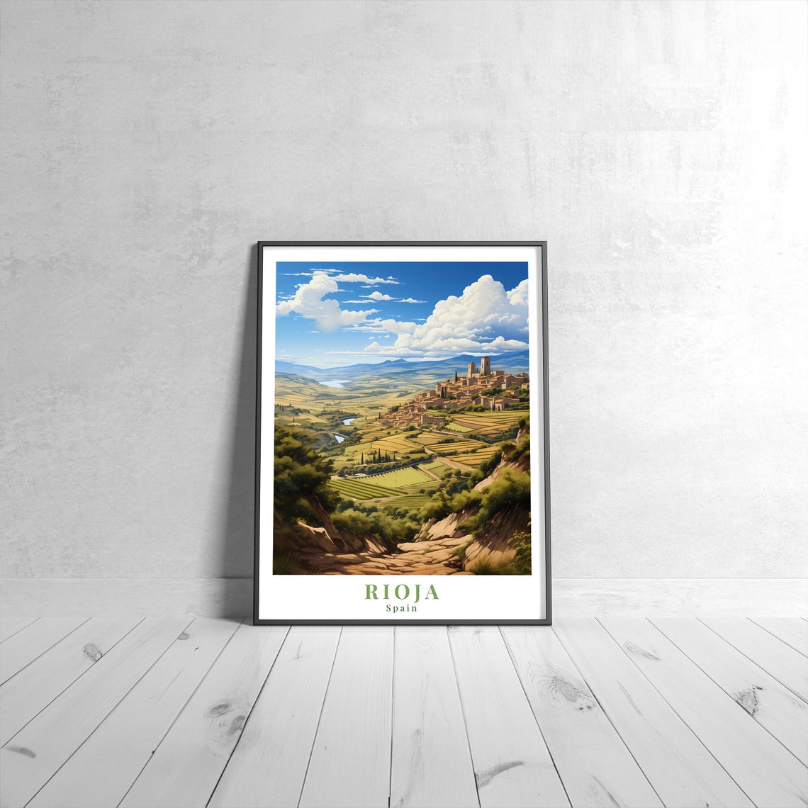 Rioja Spain Vineyard Hills Hilltop Village Vintage Travel Poster