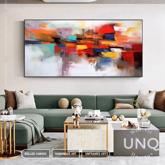Extra Large Bright Color Brush Stroke Oil Painting Original Handmade Vertical Artwork Modern Art On Red Yellow Xxl Room Art