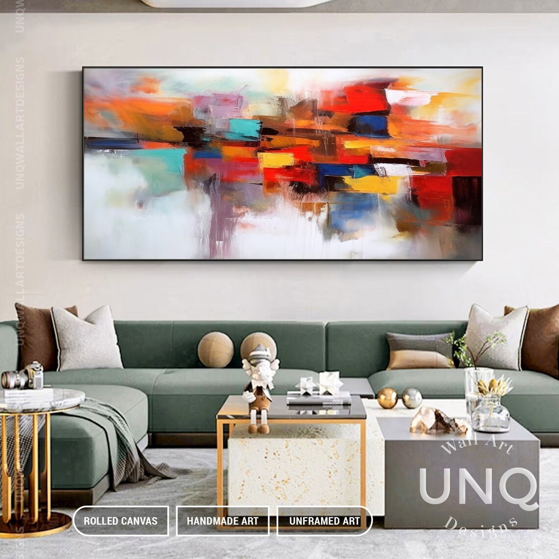 Extra Large Bright Color Brush Stroke Oil Painting Original Handmade Vertical Artwork Modern Art On Red Yellow Xxl Room Art