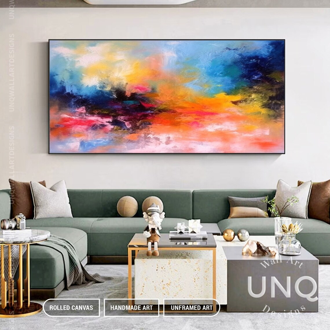 Colourful Blue Orange Abstract Art Extra Large Painting For Bedroom Fancy Wall Art For Modern Decor Bedroom Art Custom Art Gift - Image 6