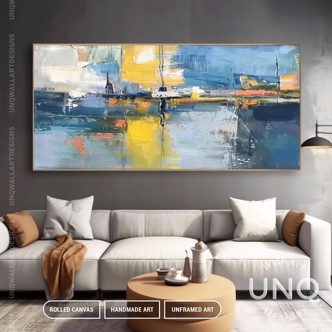 Blue And Yellow Abstract Cityscape Reflections Modern Urban Poster - Image 7