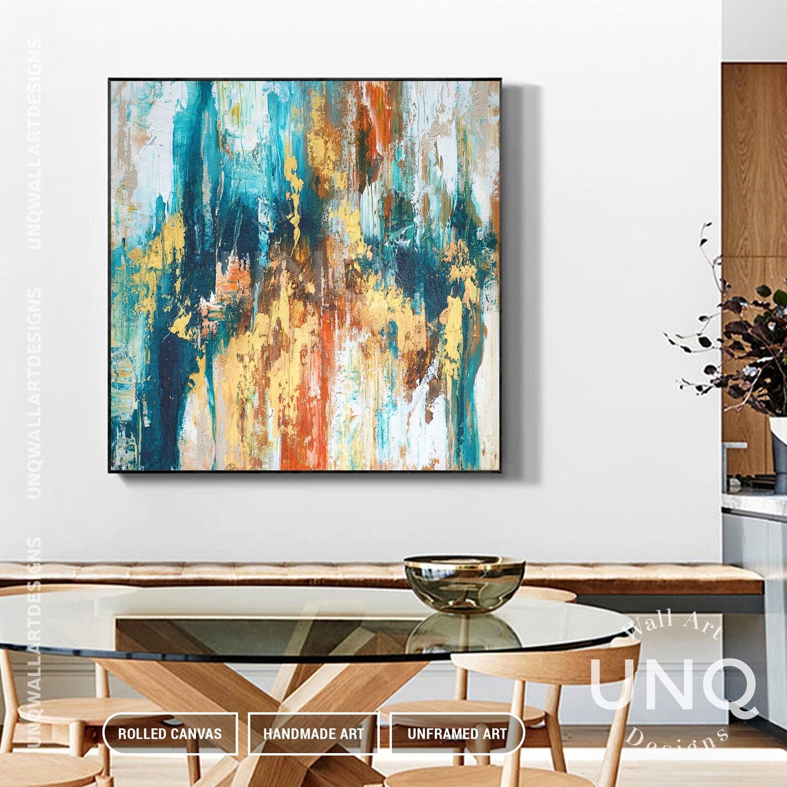 Teal Blue Orange And Gold Bold Impasto Modern Abstract Art Poster - Image 6