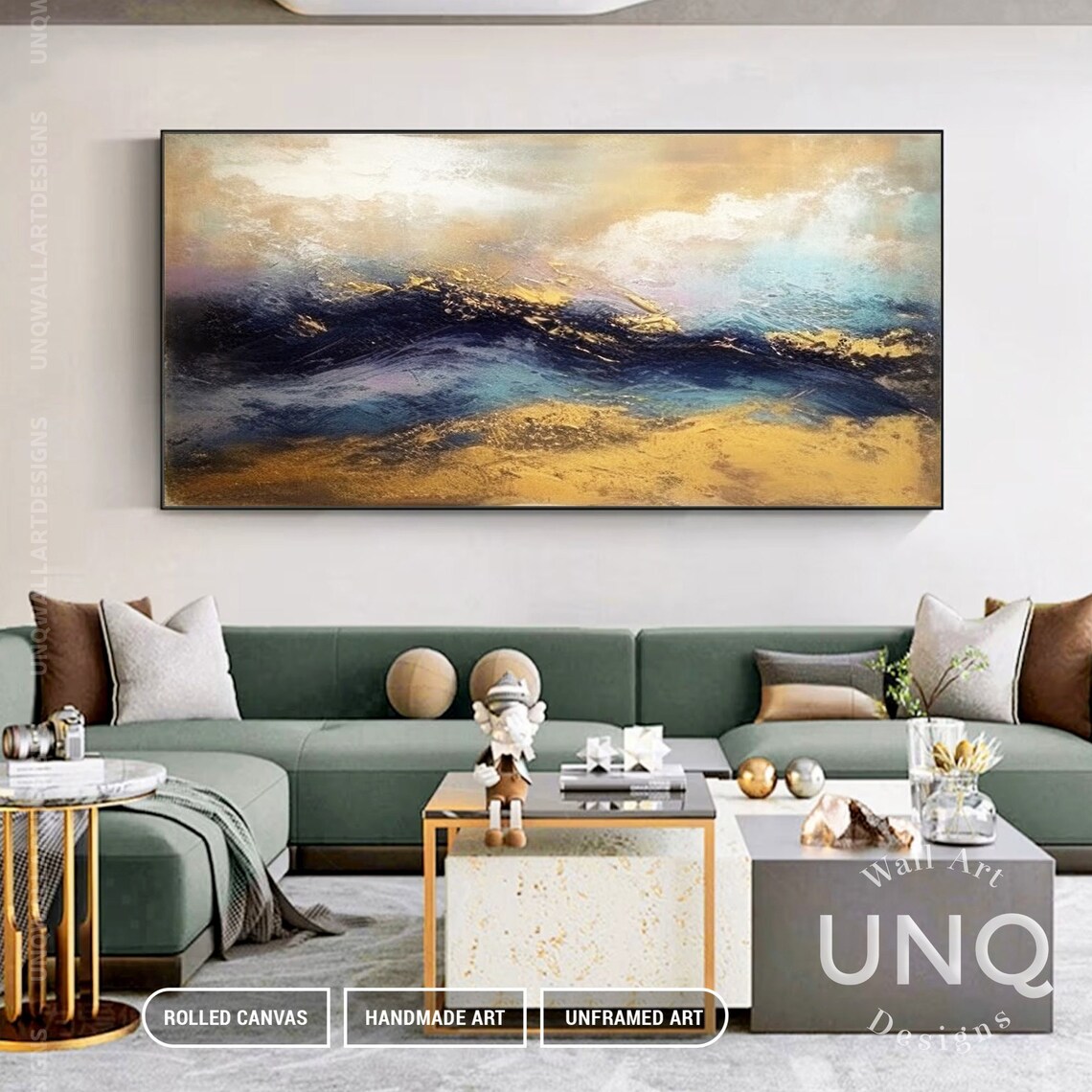 Gold Blue Wave Art Print, Modern Coastal Decor - Image 5