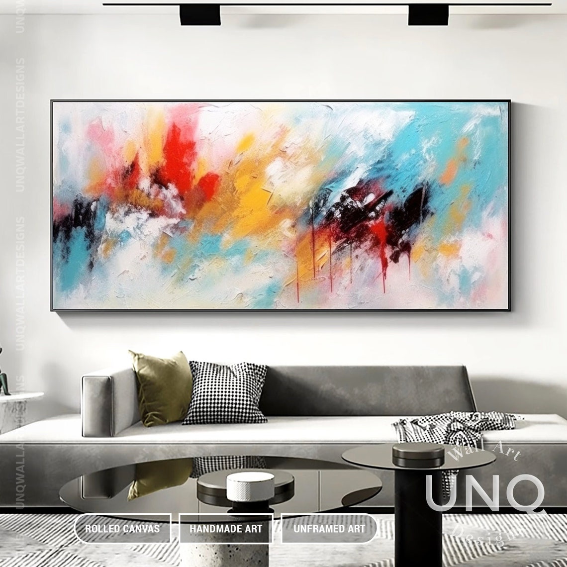 Red Blue And Gold Brushstroke Abstract Painting Vibrant Modern Poster - Image 4