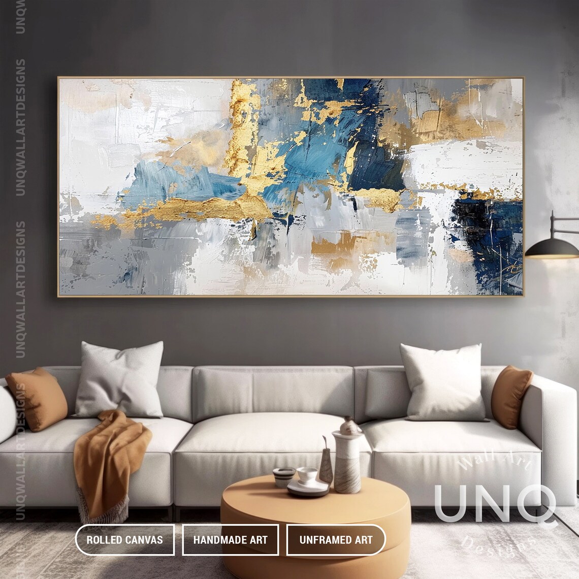 Turquoise Blue and Gold Modern Wall Art Print - Image 4