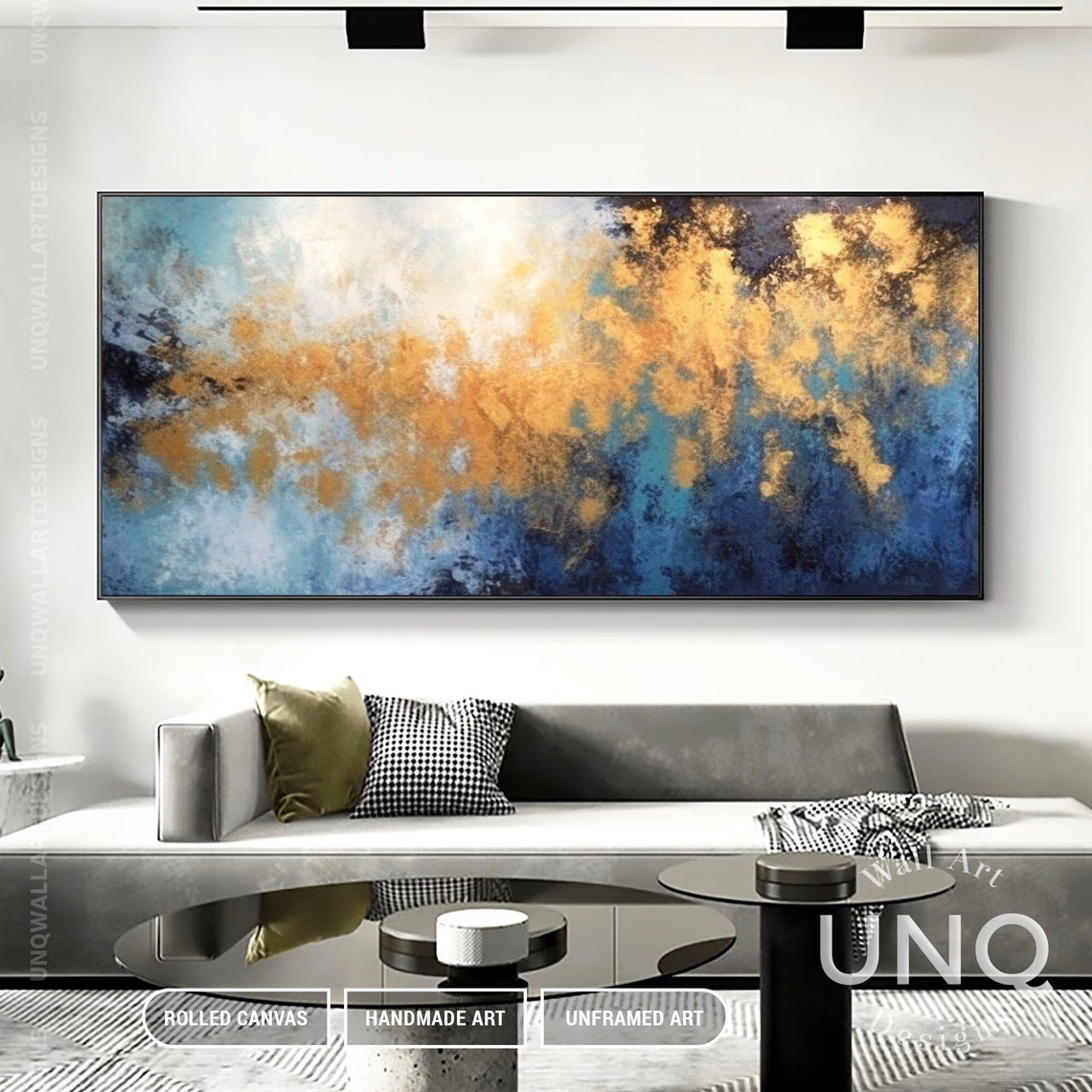 Deep Blue And Gold Cloud Abstract Painting Panoramic Luxury Poster - Image 5