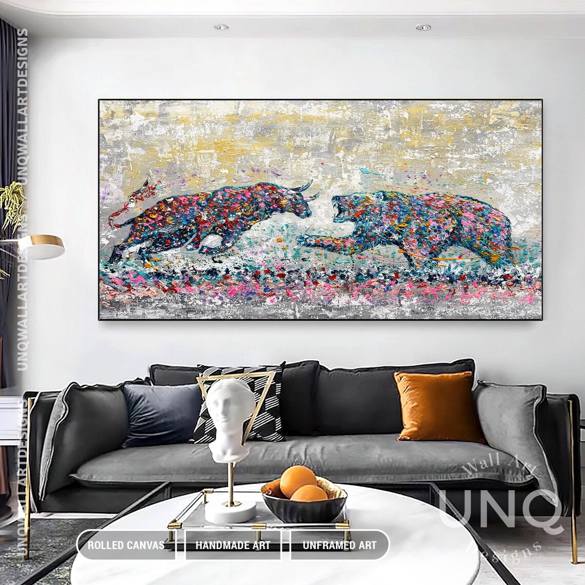 Colorful Bull Vs Bear Abstract Painting Stock Market Finance Decor Poster - Image 4
