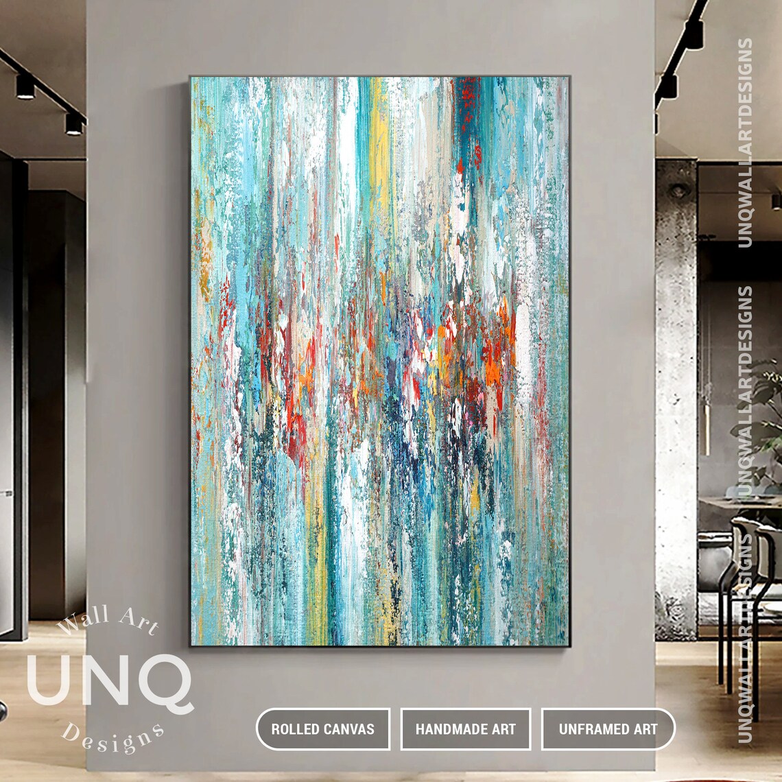 Blue and Gold Abstract Art Print, Living Room Decor - Image 5