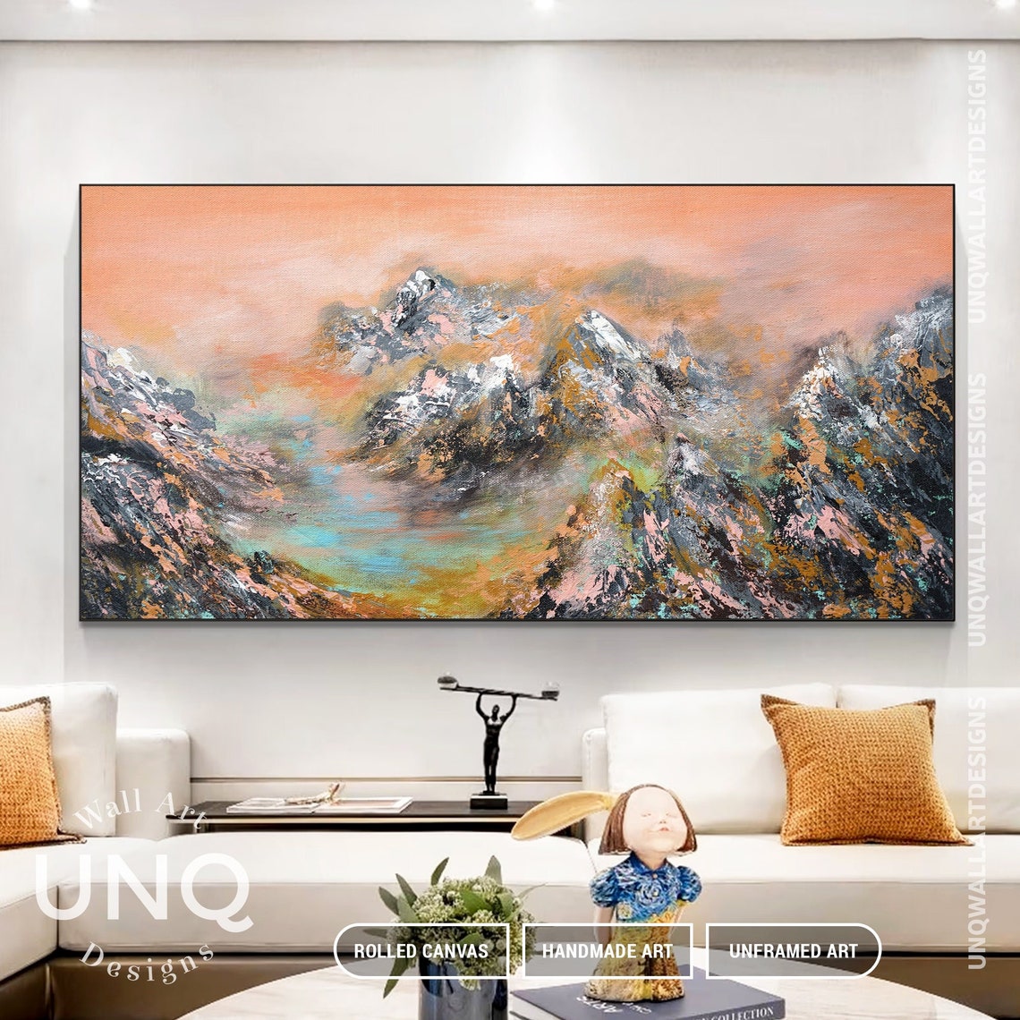 Abstract Colorful Mountain Painting Large Oil Acrylic Handmade Wall Art Minimalist Mountain Living Room Colorful Mountain On - Image 2