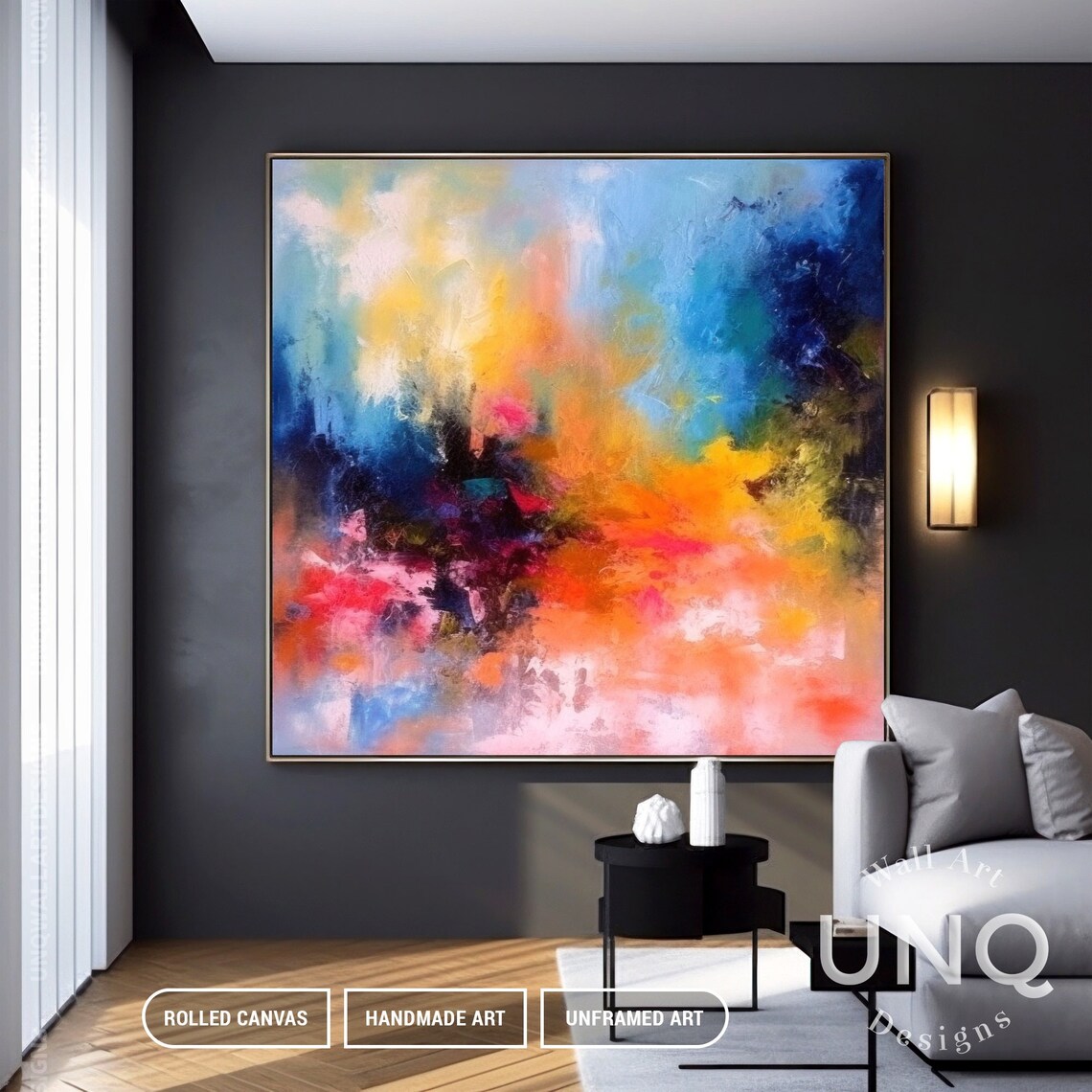 Colourful Blue Orange Abstract Art Extra Large Painting For Bedroom Fancy Wall Art For Modern Decor Bedroom Art Custom Art Gift - Image 2