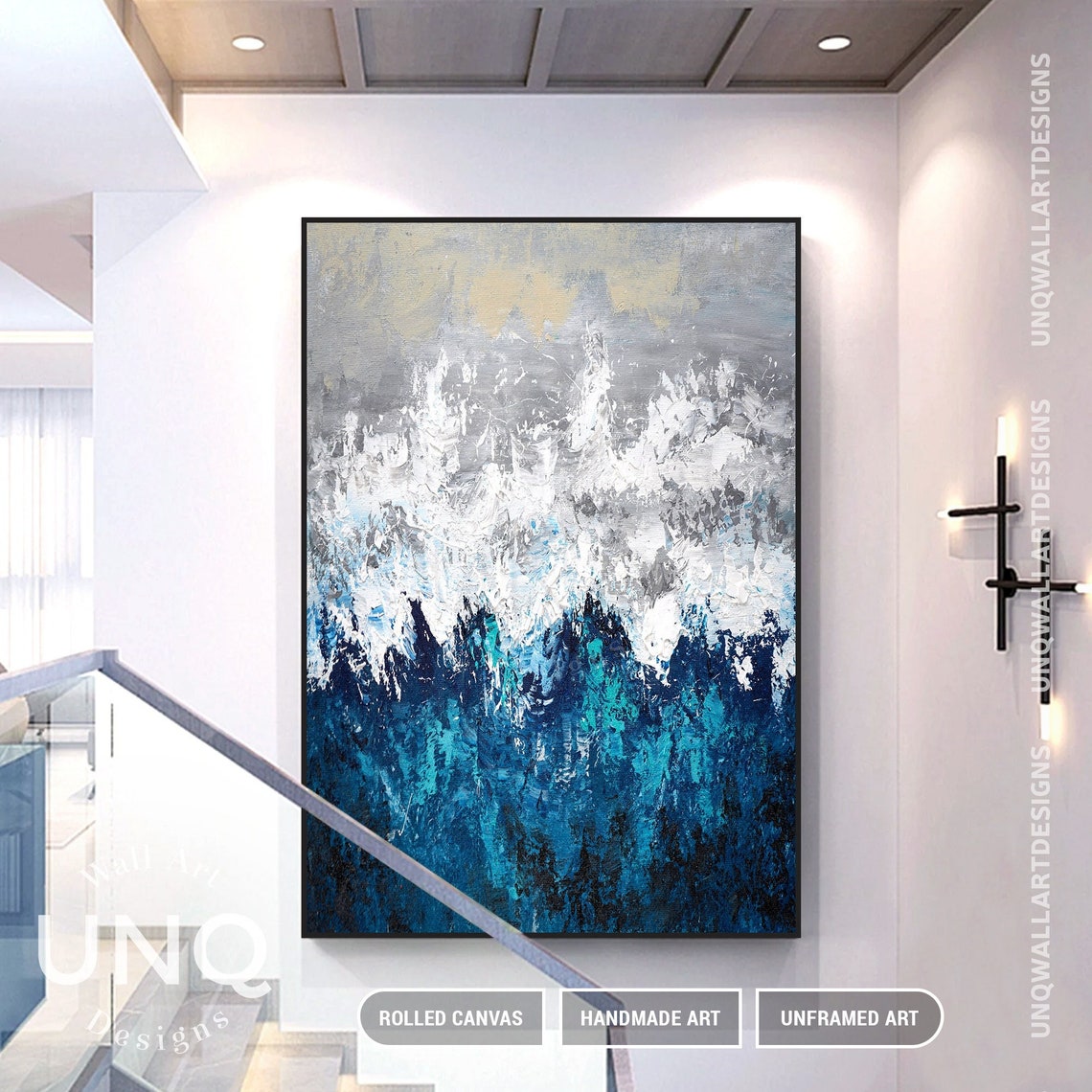 Deep Blue Ocean Waves Abstract Textured Impasto Seascape Art Poster - Image 3