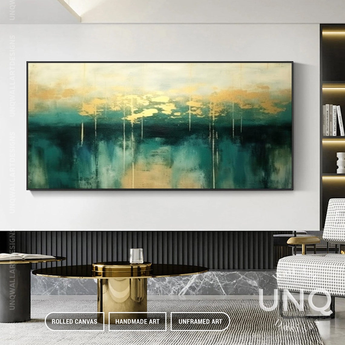 Green And Gold Leaf Abstract Painting Emerald Forest Luxury Poster - Image 5
