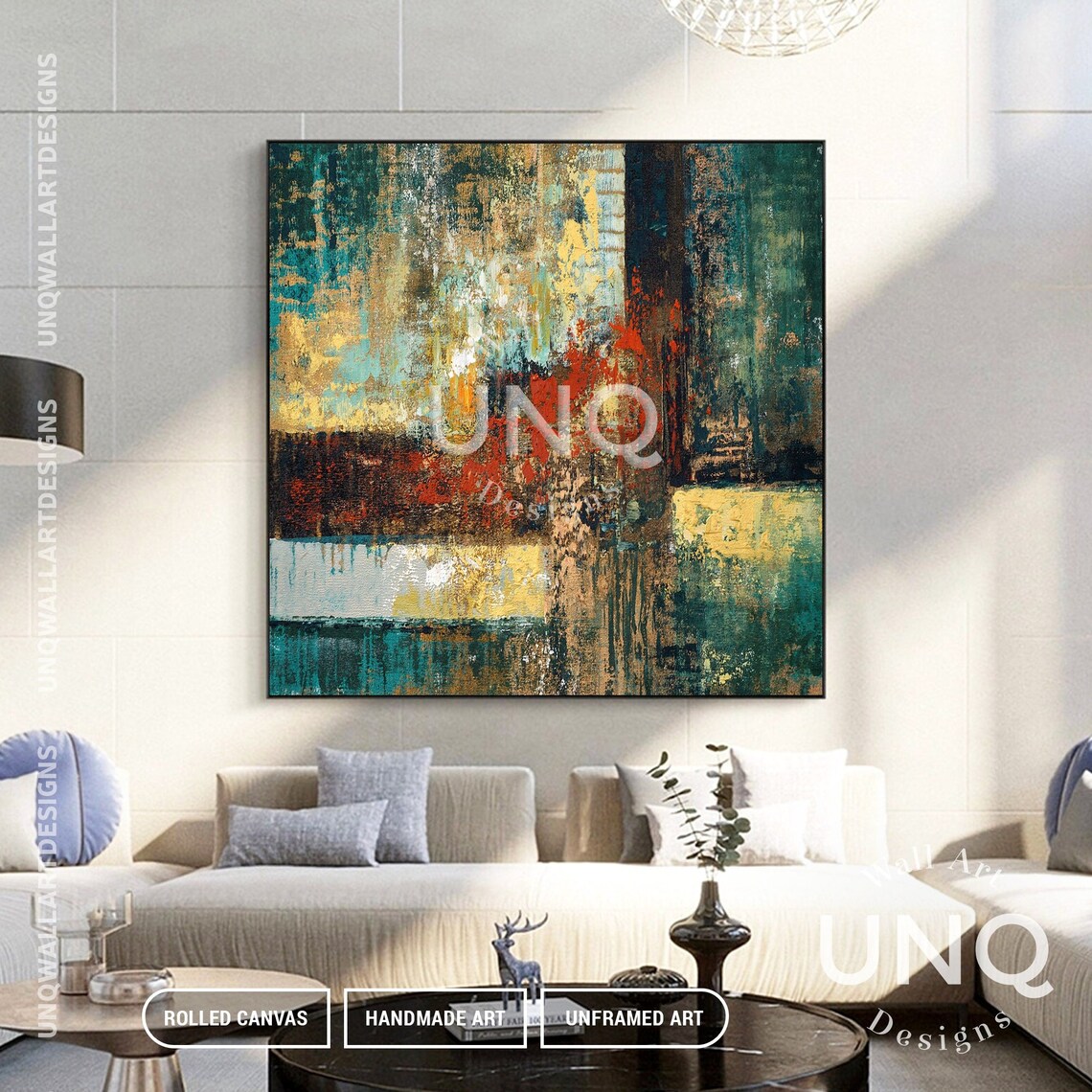 Original Handmade Abstract Painting Original Green Textured Art Oil Acrylic On Large Hand Painted Wall Art Industrial Artwork - Image 3