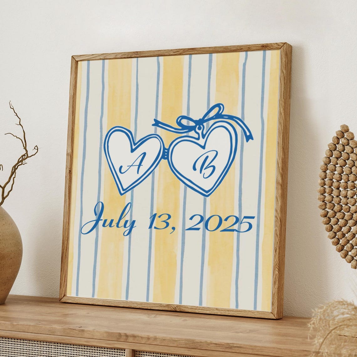 Custom Couples Initial Heart Locket Anniversary Date Art Poster