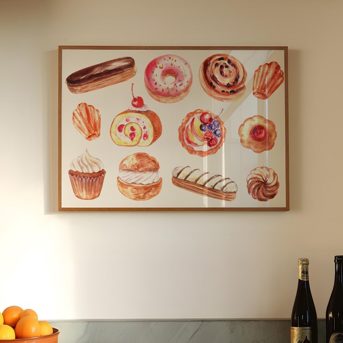 Watercolor French Pastries Donuts Eclairs Sweet Bakery Art Poster - Image 5