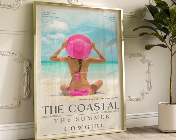 The Coastal Magazine Cover Poster Summer Cowgirl Pink Bikini