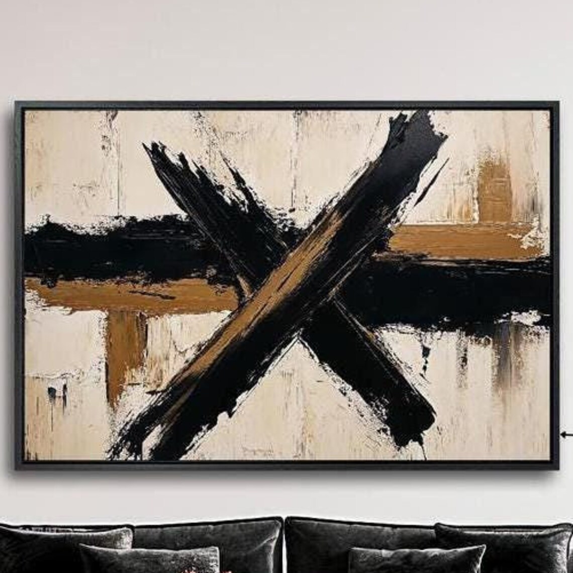 Black And Gold Abstract Expressionist Brushstroke X Art Wall Poster
