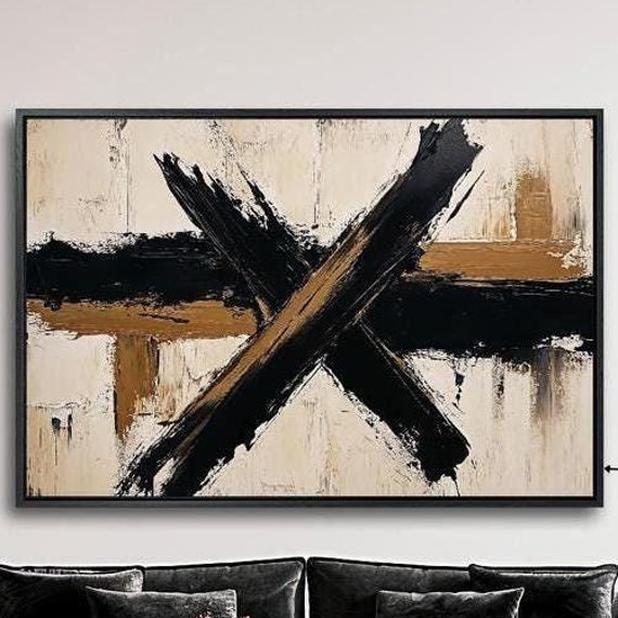 Expressionism Framed Print Abstract Wall Art Beige Black And Brown Painting Print Wabi Sabi Luxury Wall Decor Ready To Hang