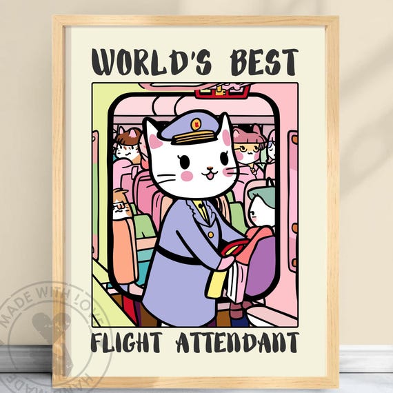 Funny Cat Flight Attendant Poster Unique Stewardess Gift