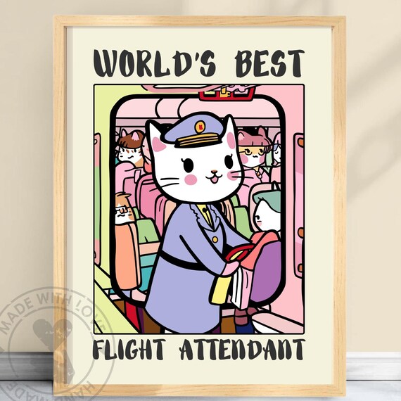 World's Best Flight Attendant Cute Cat Airplane Crew Gift Poster
