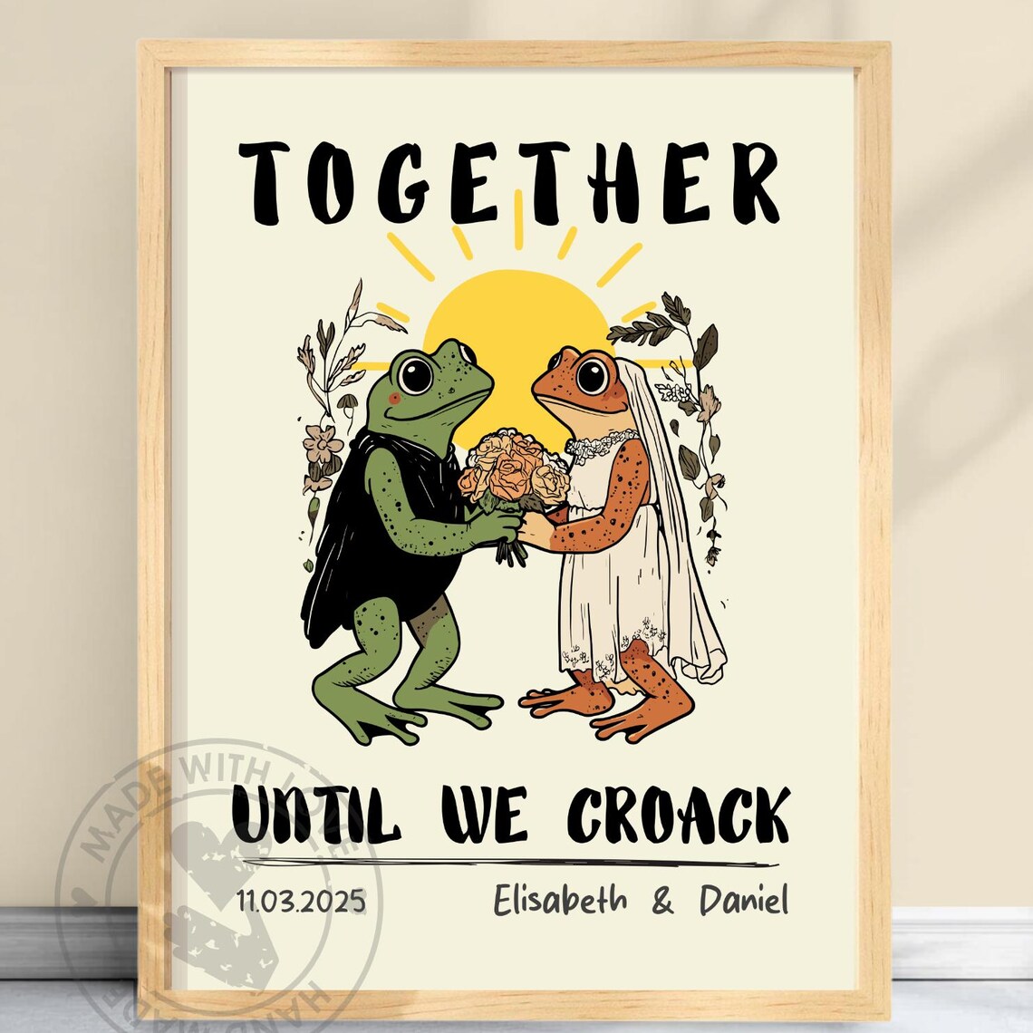 Custom Frog Couple Portrait, Retro Art Print