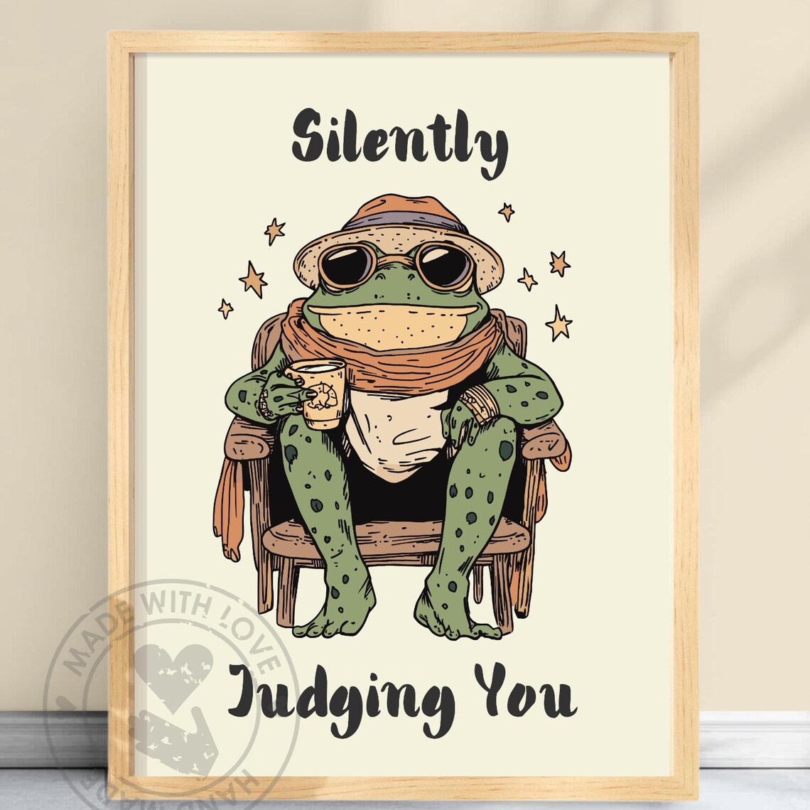 Silently Judging You Funny Frog With Sunglasses And Coffee Poster