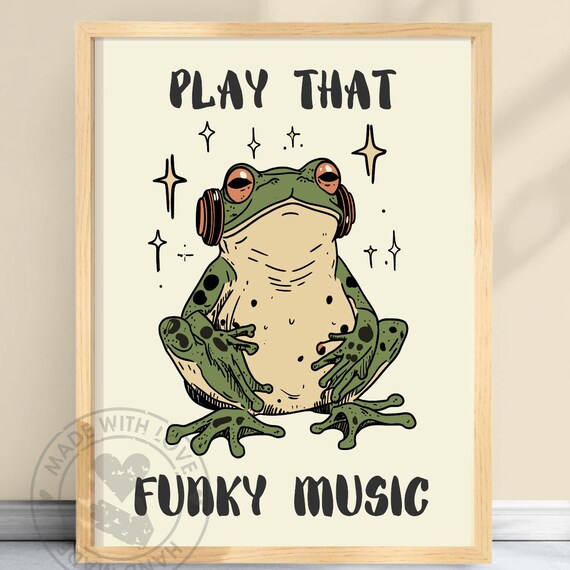Play That Funky Music Cool Frog Wearing Headphones Retro Poster