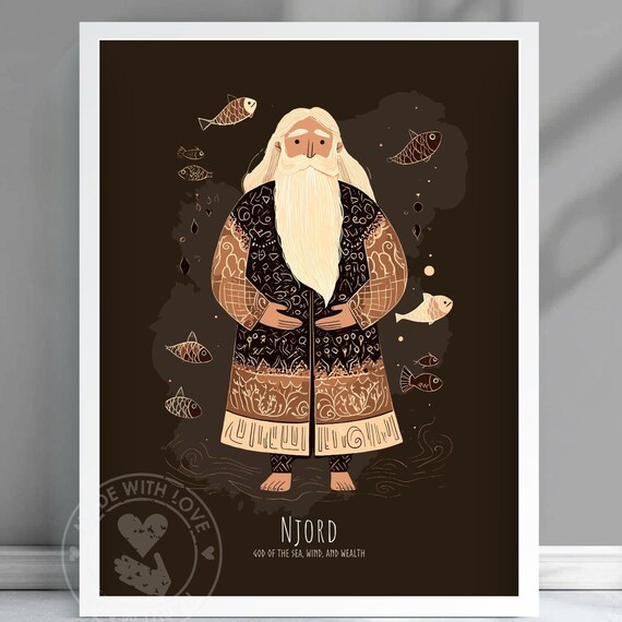 Njord God Of The Sea Wind And Wealth Norse Mythology Folk Art Print
