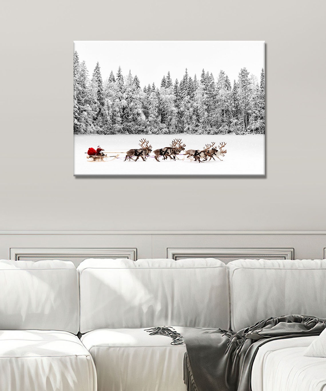 Santa Claus Sleigh Reindeer Team Snowy Forest Christmas Poster - Image 3