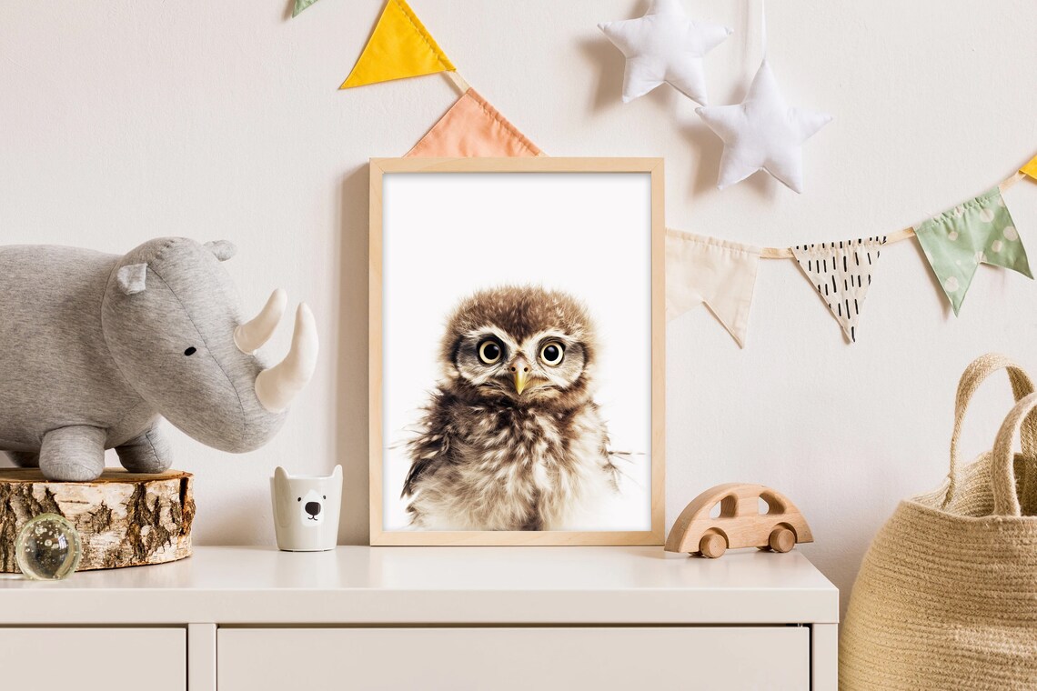 Adorable Baby Owl Closeup Portrait Woodland Nursery Art Print - Image 2