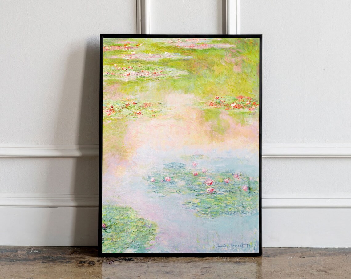 Monet Exhibition Poster, Water Lilies Vintage Art Print