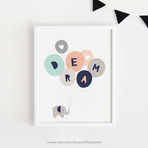 Elephant Dream Nursery Art Print Baby Room Decor