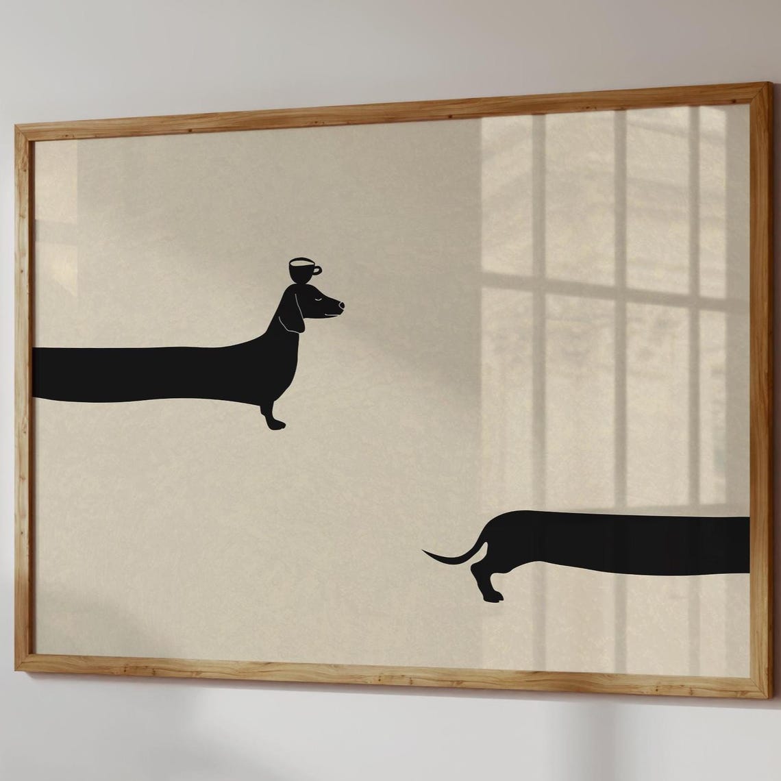 Black Dachshund Pair Coffee Cup Minimalist Silhouette Kitchen Poster