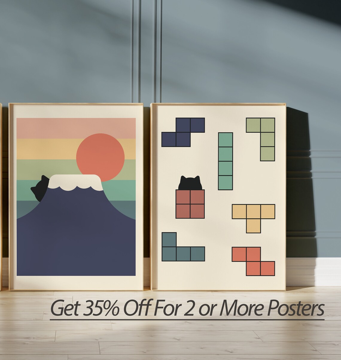 Minimalist Cat Print, Mount Fuji Poster Print - Image 2