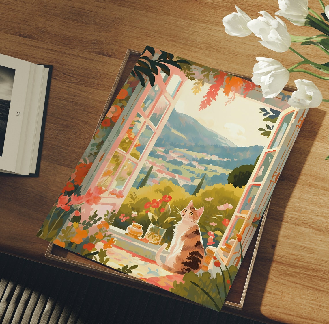 Cat Wall Art Switzerland Alps Painting, Art Print - Image 3
