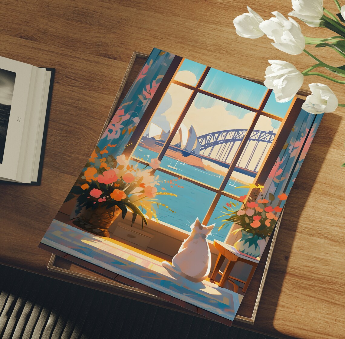 Sydney Opera House Cat Art Print, Australia Love - Image 3