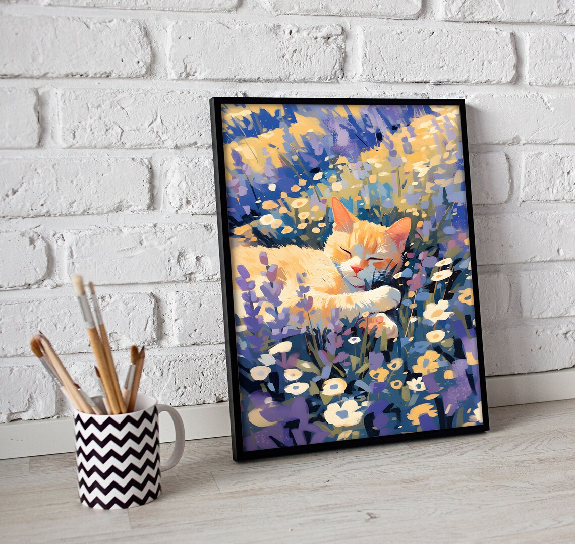 Ginger Cat and Lavender, Provence Wall Art Print - Image 3