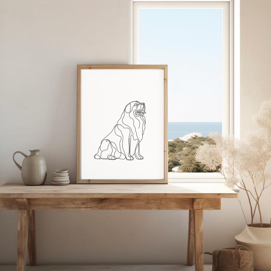 Tibetan Mastiff Minimalist Line Art Modern Dog Sketch Wall Poster