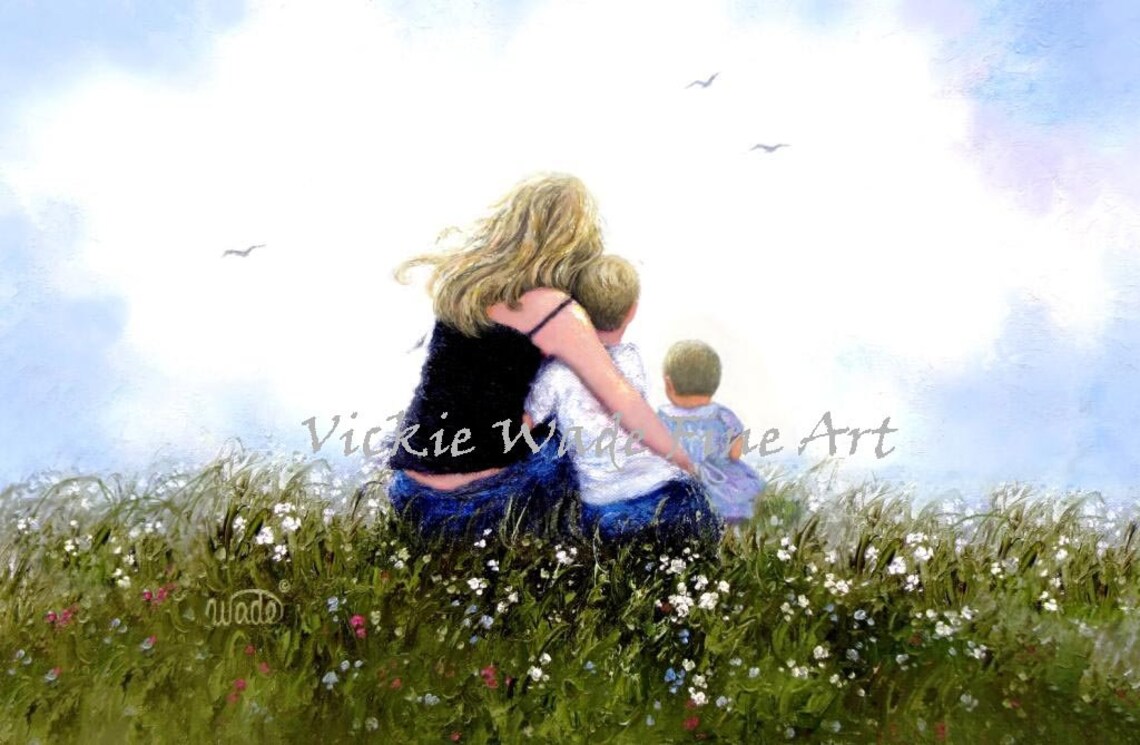 Mother, Son and Baby Daughter Meadow Art Print