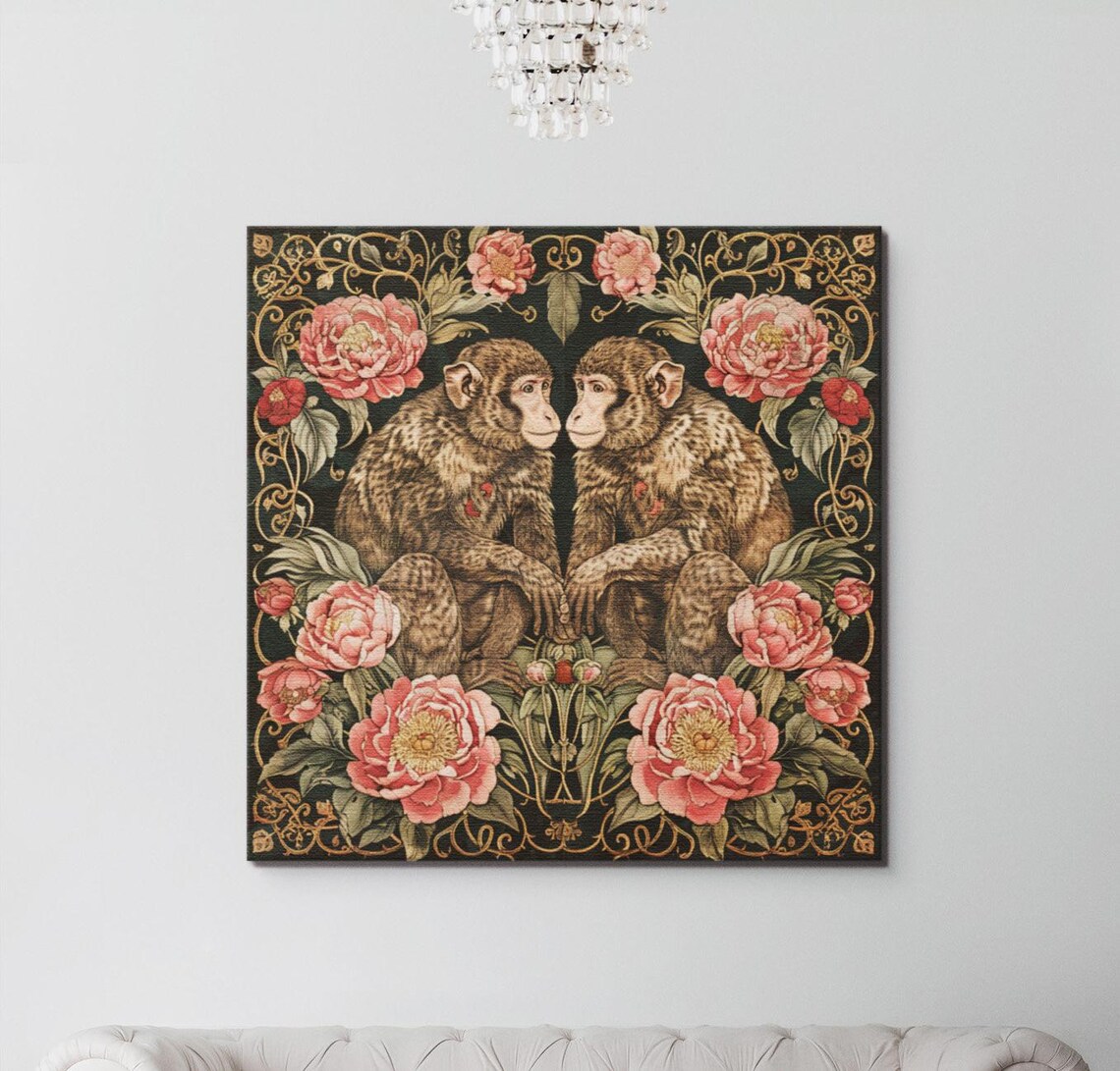 Monkeys Illustration, Cute Jungle Animal Art Print