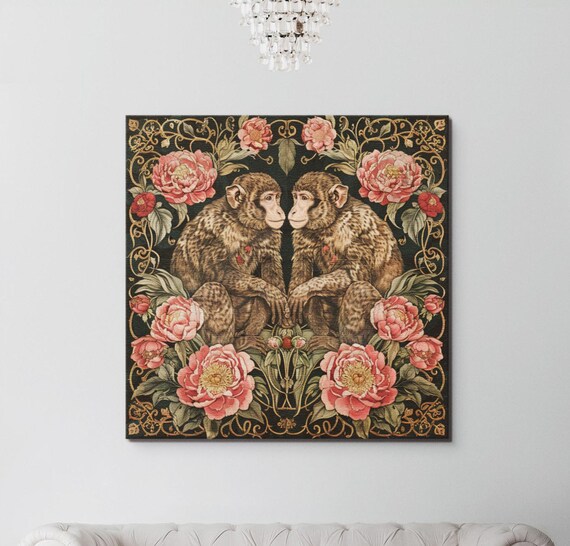 Monkeys Illustration, Cute Jungle Animal Art Print